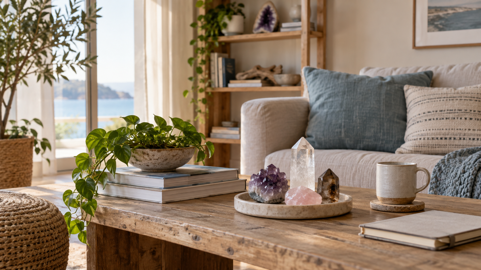 Living room with an assortment of crystals