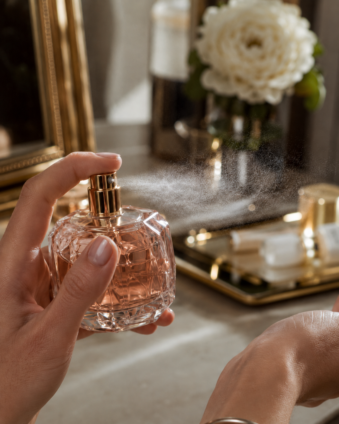 Spraying Perfume bottle